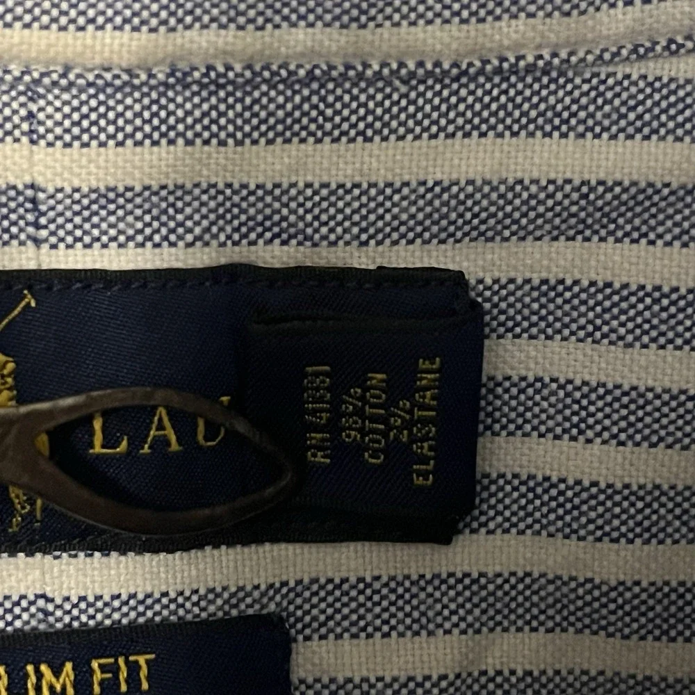 Ralph Lauren XL Men Slim Fit Stretch Oxford Striped Long Sleeve Shirt Flesh Pony